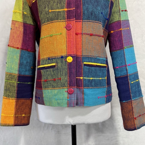 Vintage Rainbow Blazer Jacket Size XS Boxy Colorful Neon Pop Art Deco Tribal 90s - Picture 4 of 15